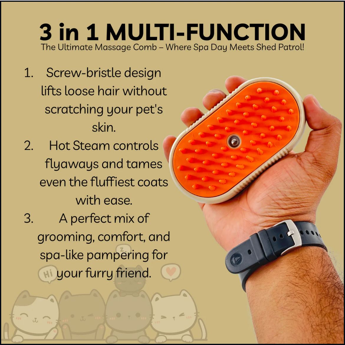 Electric Cat and Dog Steam Brush – 3-In-1 Pet Grooming Comb with Water Spray for Cats and Dogs, USB Rechargeable